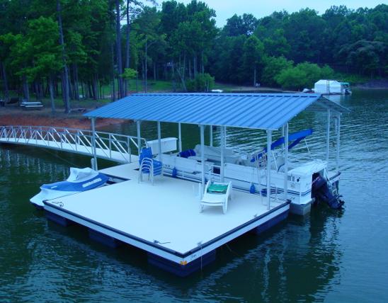Single slip dock all aluminum dock with swim platform